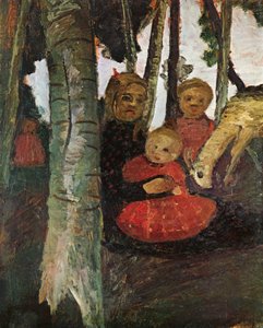Drie kinderen met geit in berkenbos door Paula Modersohn Becker